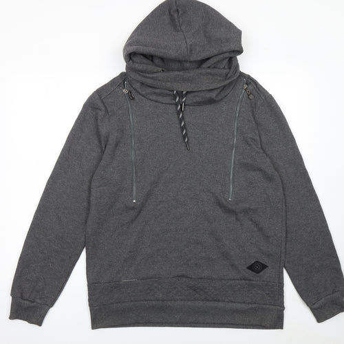 Shades of Black Men’s Grey Pullover Hoodie Size L High Neck Zip Detail