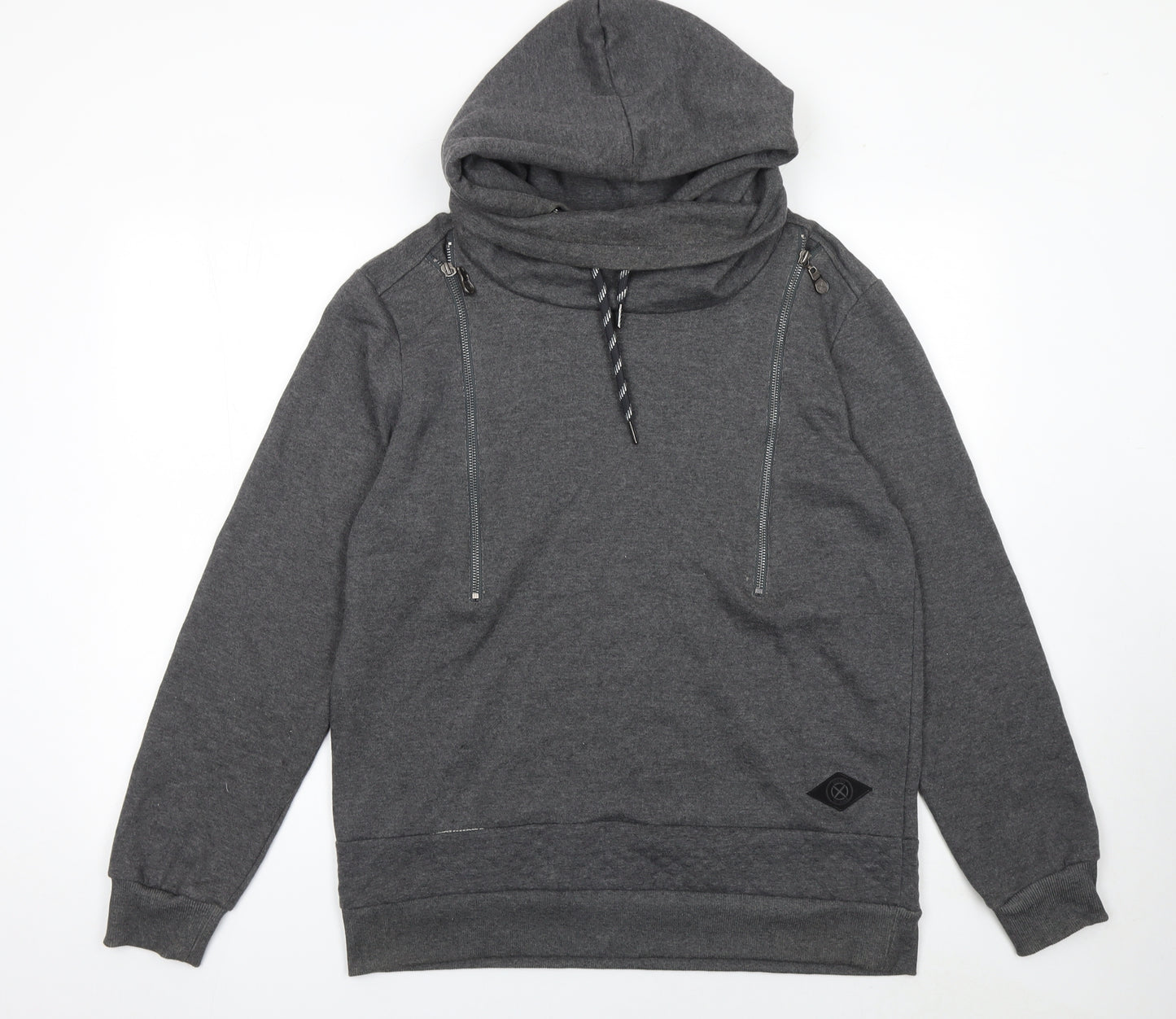 Shades of Black Men’s Grey Pullover Hoodie Size L High Neck Zip Detail