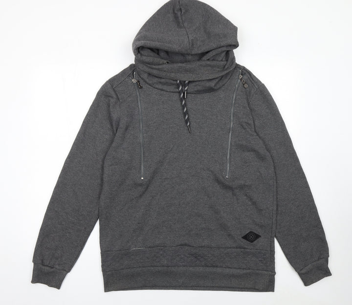 Shades of Black Men’s Grey Pullover Hoodie Size L High Neck Zip Detail