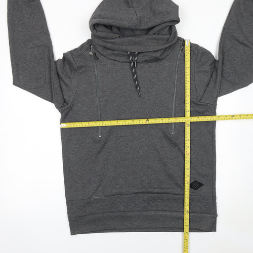 Shades of Black Men’s Grey Pullover Hoodie Size L High Neck Zip Detail