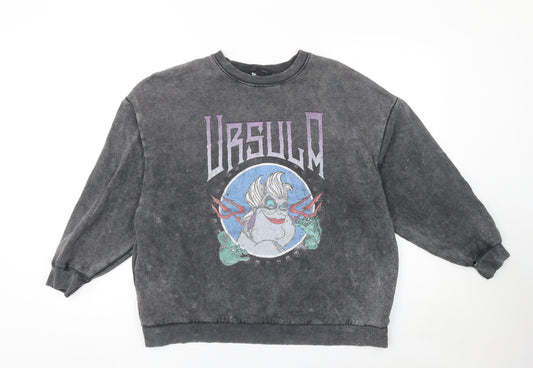 Front view of Bershka Women's Grey Ursula Disney Villains Pullover Sweatshirt, size S