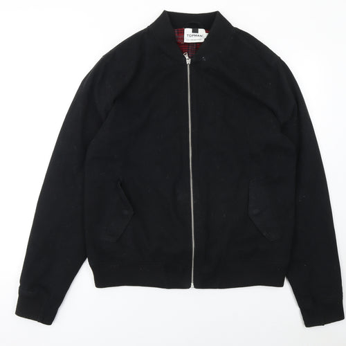 Topman Men's Black XL Bomber Jacket Cotton Full Zip Twill Casual