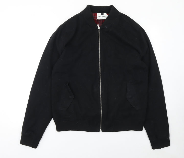 Topman Men's Black XL Bomber Jacket Cotton Full Zip Twill Casual