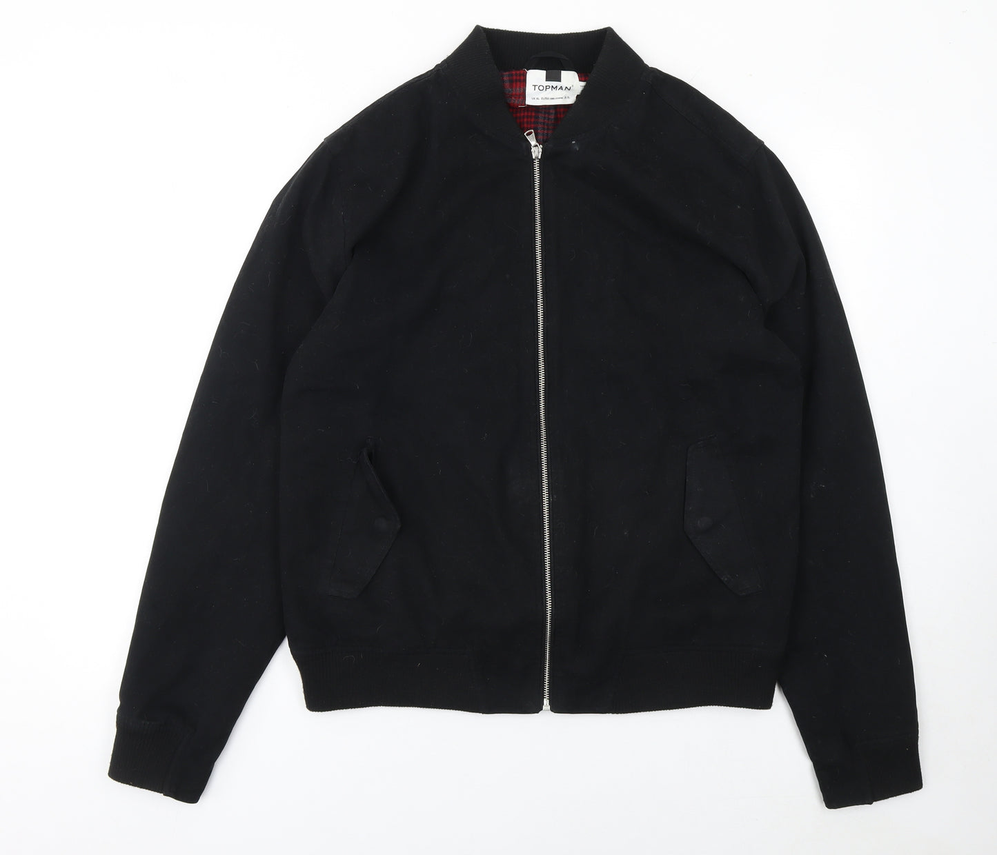 Topman Men's Black XL Bomber Jacket Cotton Full Zip Twill Casual