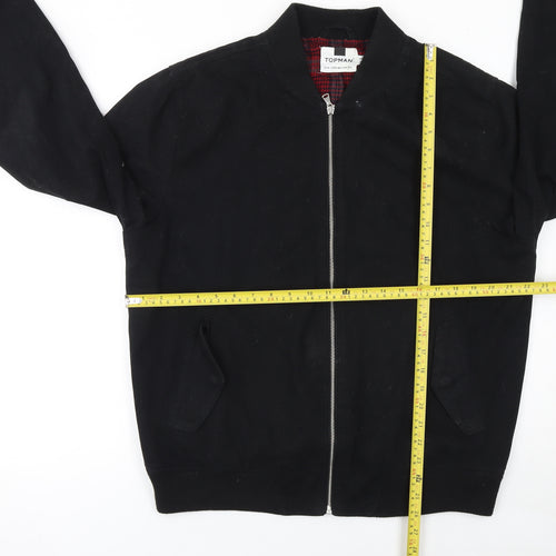 Topman Men's Black XL Bomber Jacket Cotton Full Zip Twill Casual