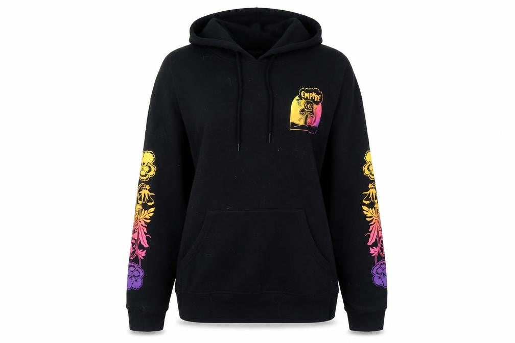 Front view of Empyre Women's Black Hoodie Medium Pullover Graphic Print Sweatshirt