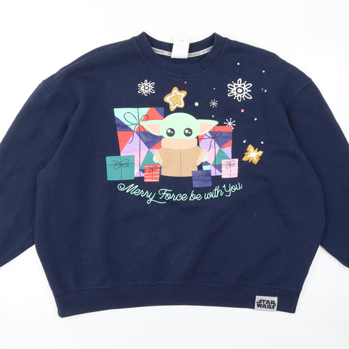 Disney Star Wars Women’s Navy Sweatshirt M Baby Yoda Christmas Crew Neck