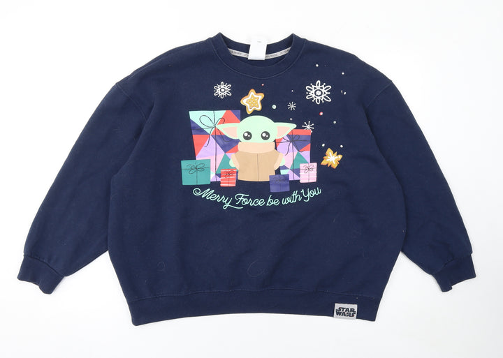 Disney Star Wars Women’s Navy Sweatshirt M Baby Yoda Christmas Crew Neck