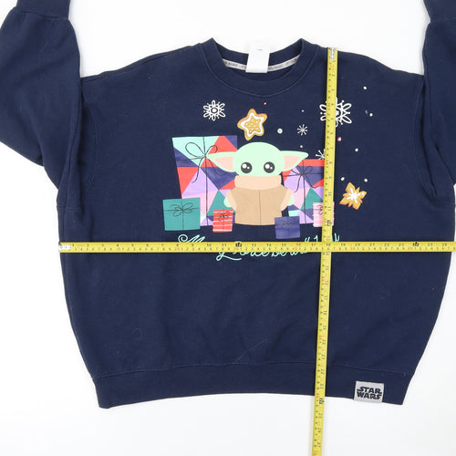 Disney Star Wars Women’s Navy Sweatshirt M Baby Yoda Christmas Crew Neck