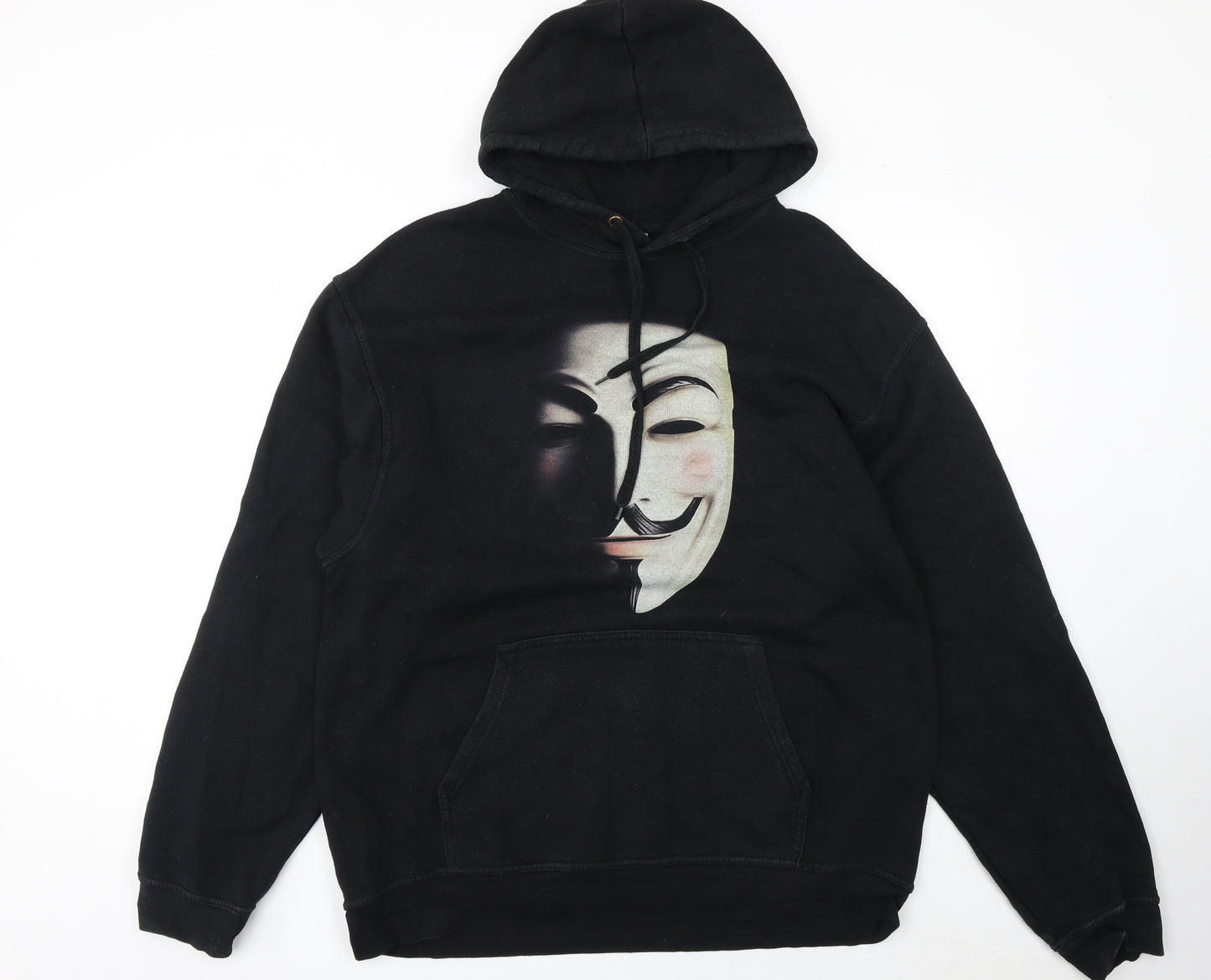 Logo Star Men's Black 2XL Pullover Hoodie with Graphic Print Mask Design
