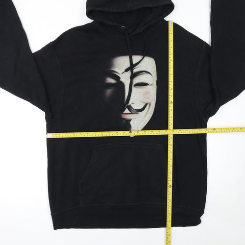 Logo Star Men's Black 2XL Pullover Hoodie with Graphic Print Mask Design