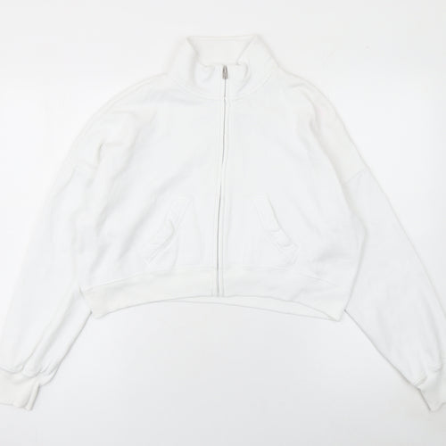 Hollister Womens White XS Cropped Fleece Track Jacket