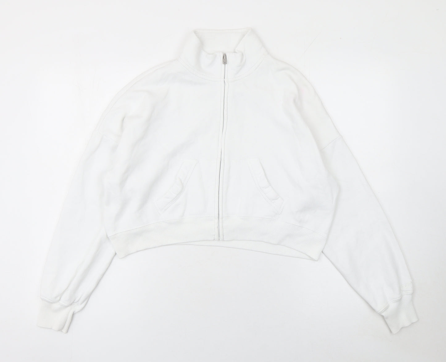 Hollister Womens White XS Cropped Fleece Track Jacket