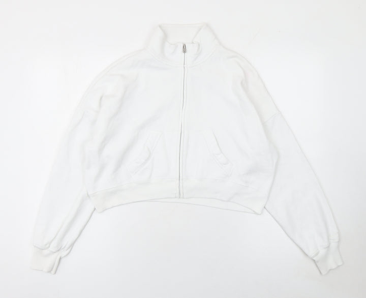 Hollister Womens White XS Cropped Fleece Track Jacket