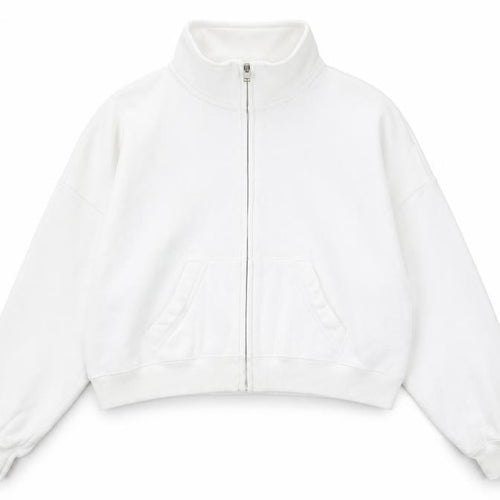 Hollister Womens White XS Cropped Fleece Track Jacket