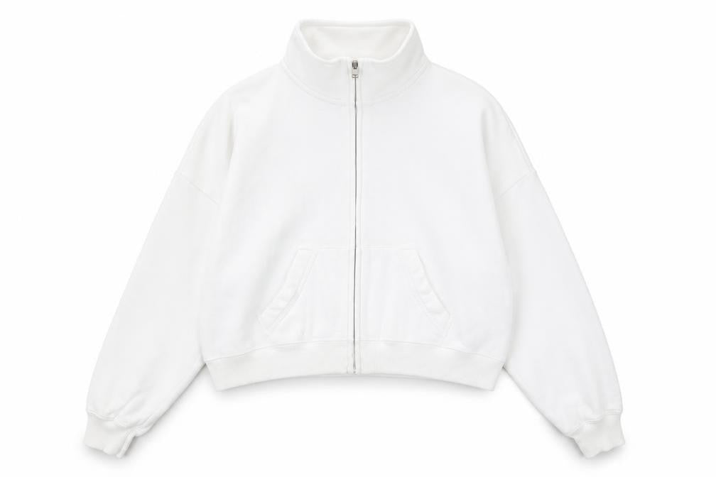 Hollister Womens White XS Cropped Fleece Track Jacket
