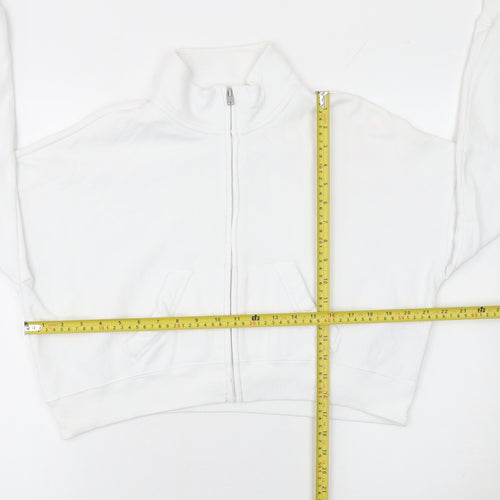 Hollister Womens White XS Cropped Fleece Track Jacket