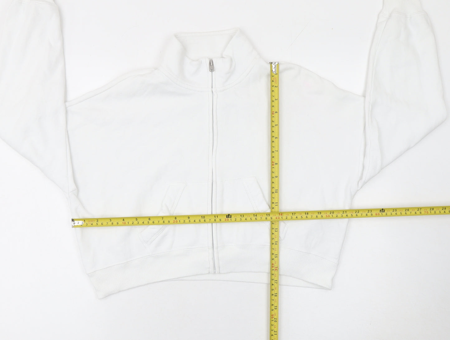 Hollister Womens White XS Cropped Fleece Track Jacket