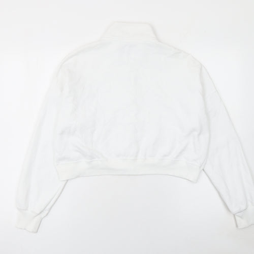 Hollister Womens White XS Cropped Fleece Track Jacket