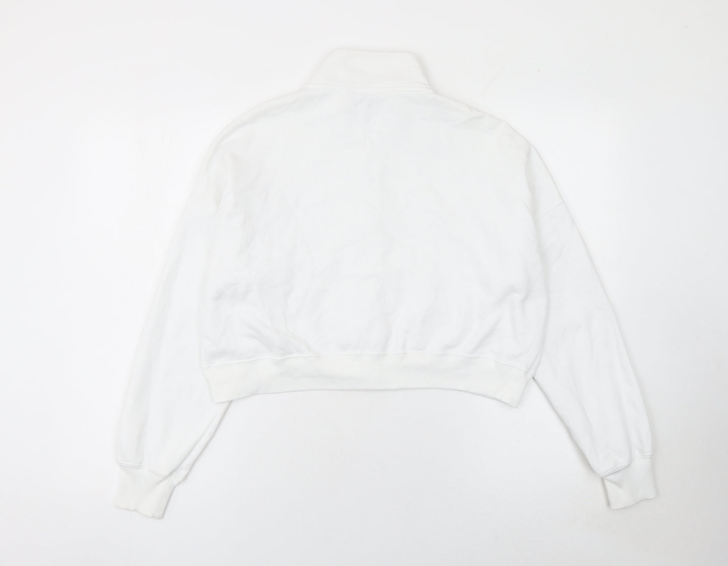 Hollister Womens White XS Cropped Fleece Track Jacket