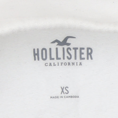 Hollister Womens White XS Cropped Fleece Track Jacket