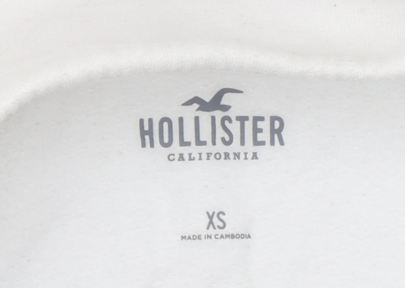 Hollister Womens White XS Cropped Fleece Track Jacket