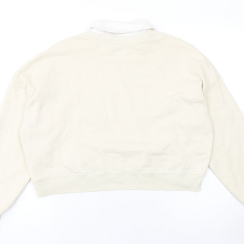 Hollister Women Beige Collared Pullover Sweatshirt S CA Print