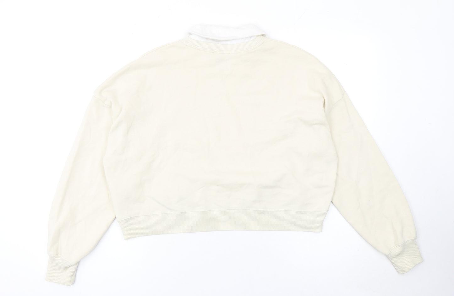 Hollister Women Beige Collared Pullover Sweatshirt S CA Print