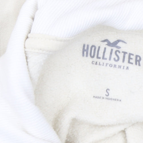 Hollister Women Beige Collared Pullover Sweatshirt S CA Print