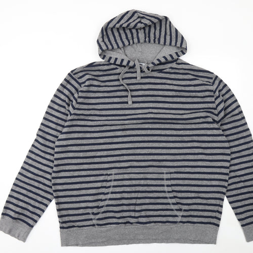 The Basics Men’s Grey Striped Pullover Hoodie 2XL Regular Fit