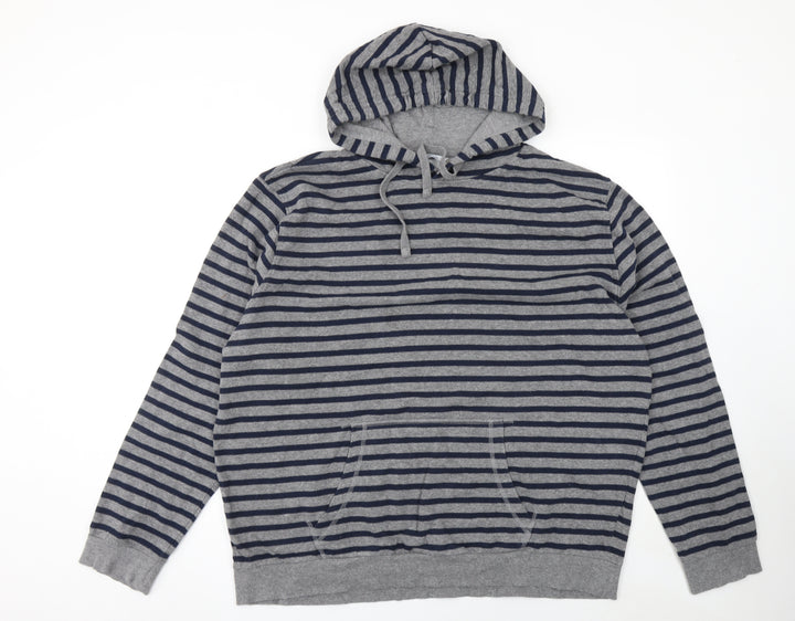 The Basics Men’s Grey Striped Pullover Hoodie 2XL Regular Fit