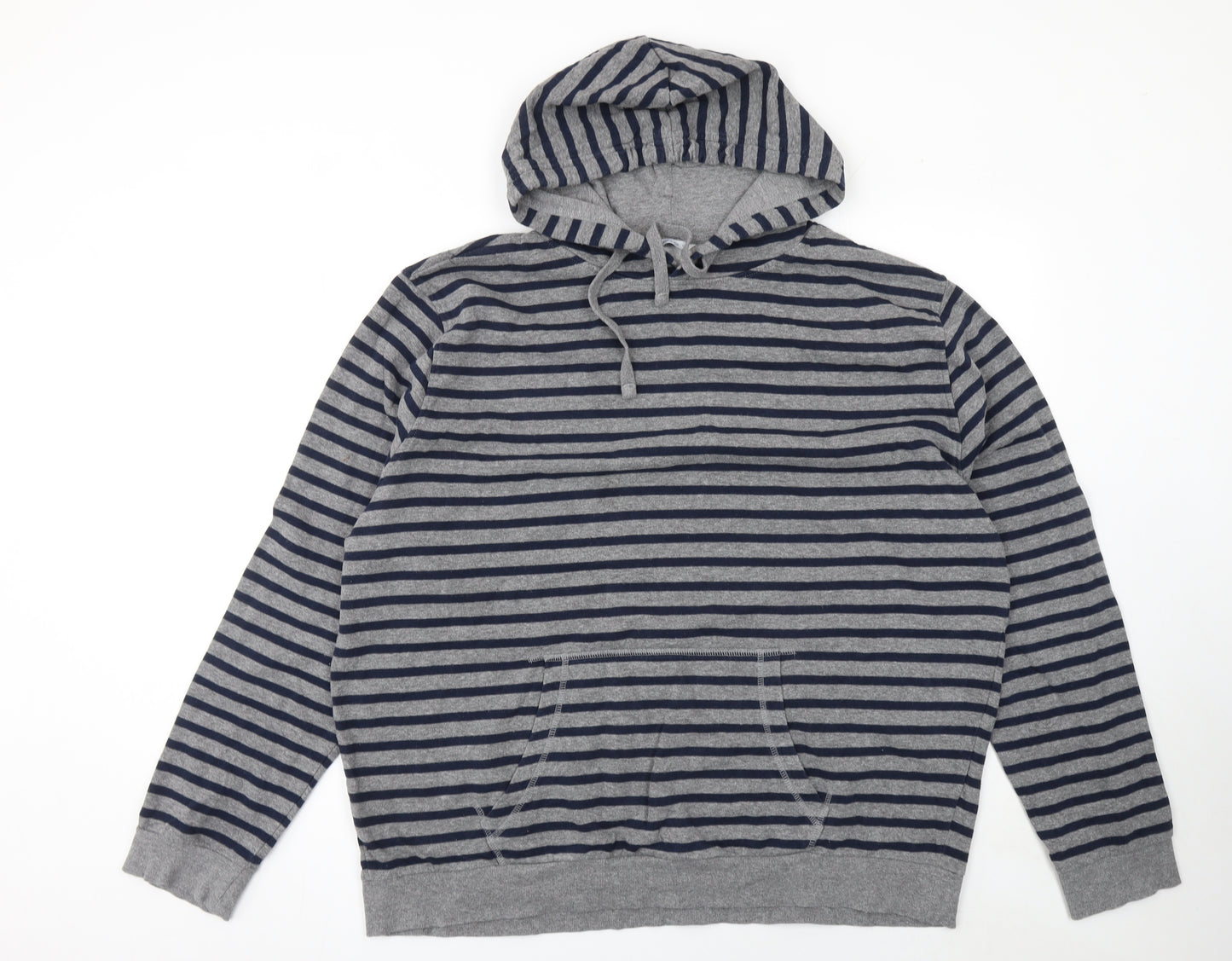 The Basics Men’s Grey Striped Pullover Hoodie 2XL Regular Fit