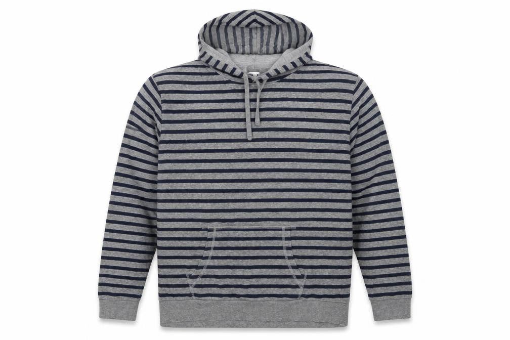 Front view of The Basics Men’s Grey Striped Pullover Hoodie 2XL Regular Fit