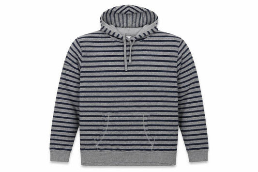 Front view of The Basics Men’s Grey Striped Pullover Hoodie 2XL Regular Fit
