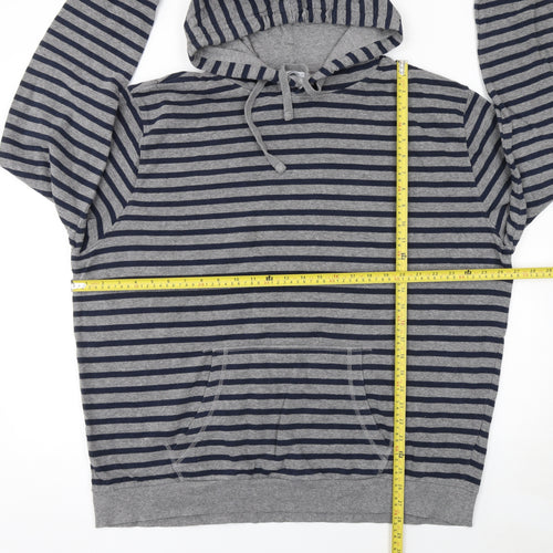 The Basics Men’s Grey Striped Pullover Hoodie 2XL Regular Fit