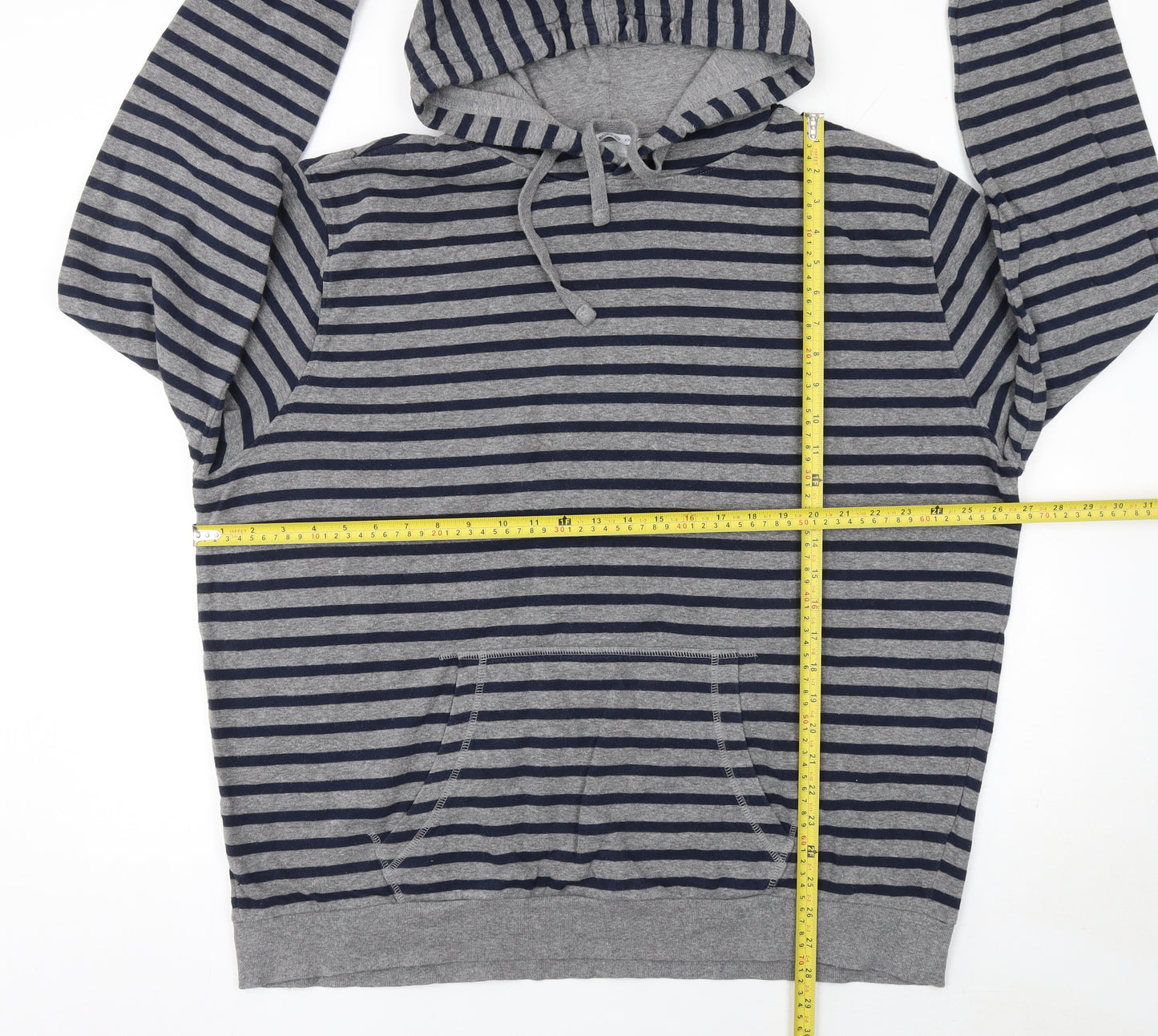 The Basics Men’s Grey Striped Pullover Hoodie 2XL Regular Fit