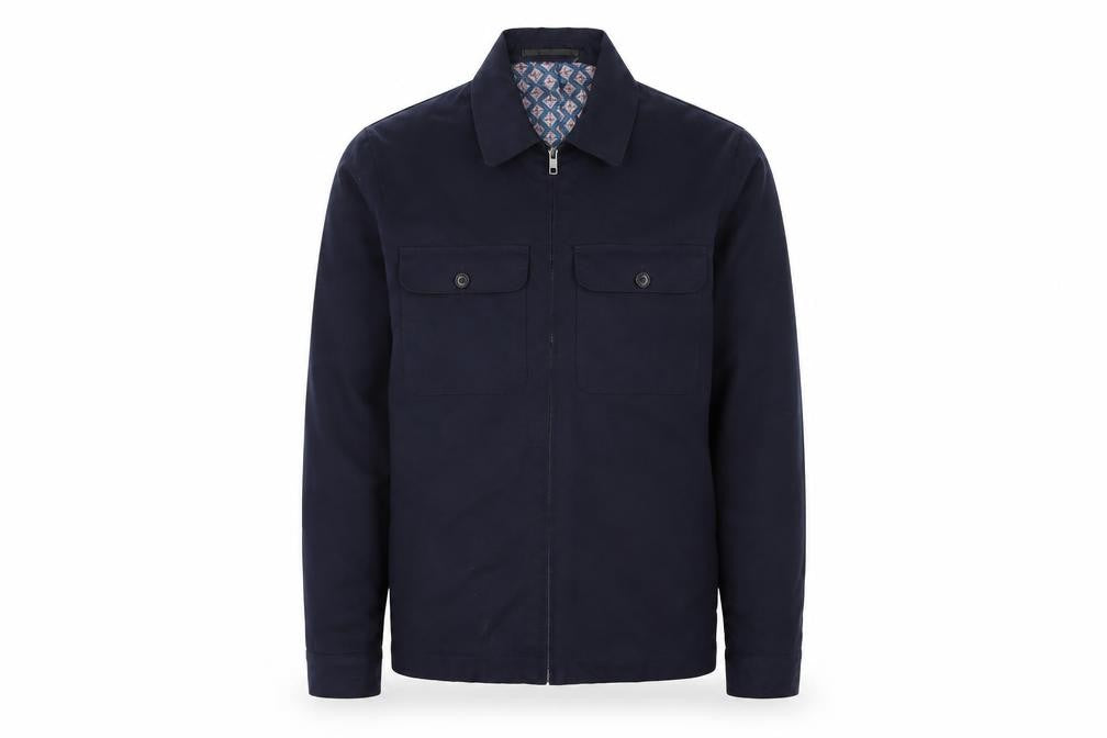 Front view of Next Men's Blue XS Cotton Blend Zip-Up Twill Jacket