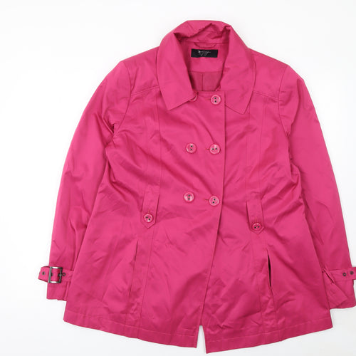 BHS Women’s Pink Trench Coat Size 16 Double Breasted Belted Mid-Length