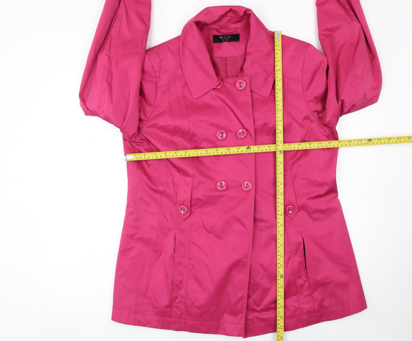 BHS Women’s Pink Trench Coat Size 16 Double Breasted Belted Mid-Length
