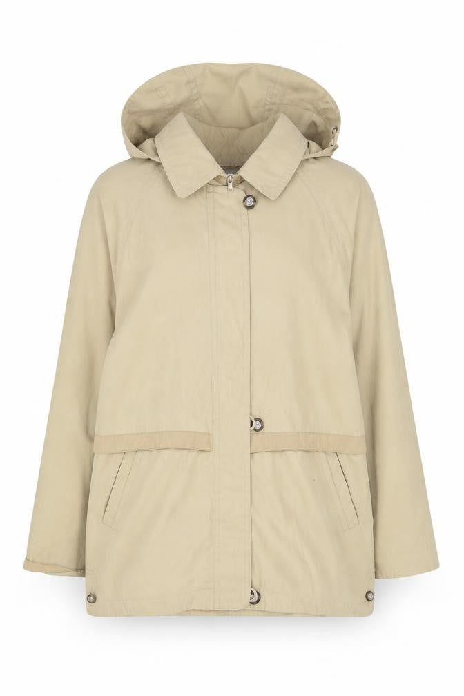 Front view of Rosetti women’s beige hooded parka jacket, size UK 22