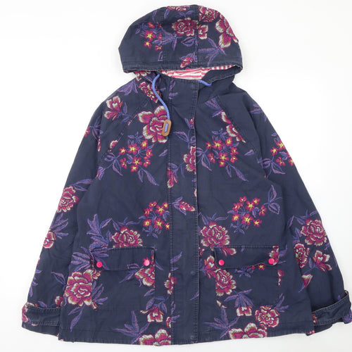 Tu Women's Blue Floral Hooded Rain Jacket Size 14