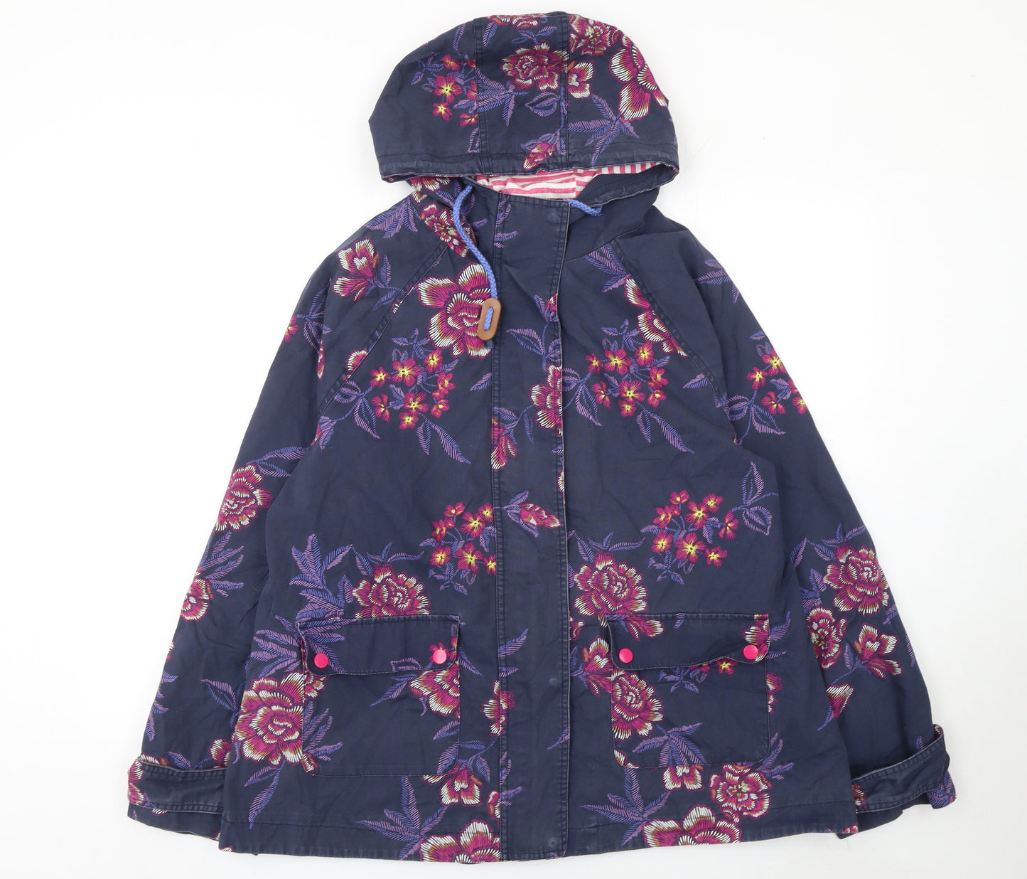 Tu Women's Blue Floral Hooded Rain Jacket Size 14