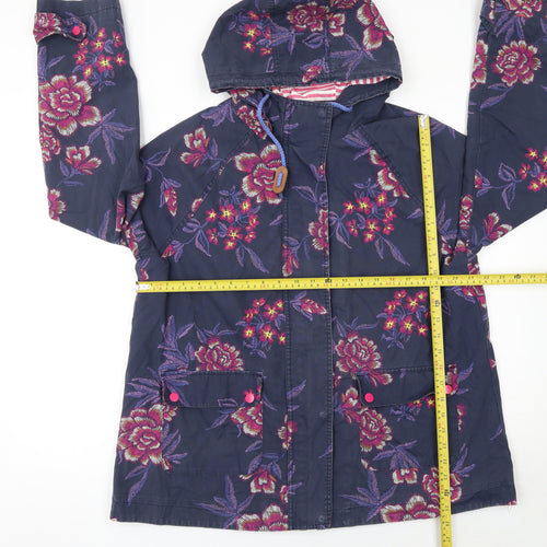Tu Women's Blue Floral Hooded Rain Jacket Size 14