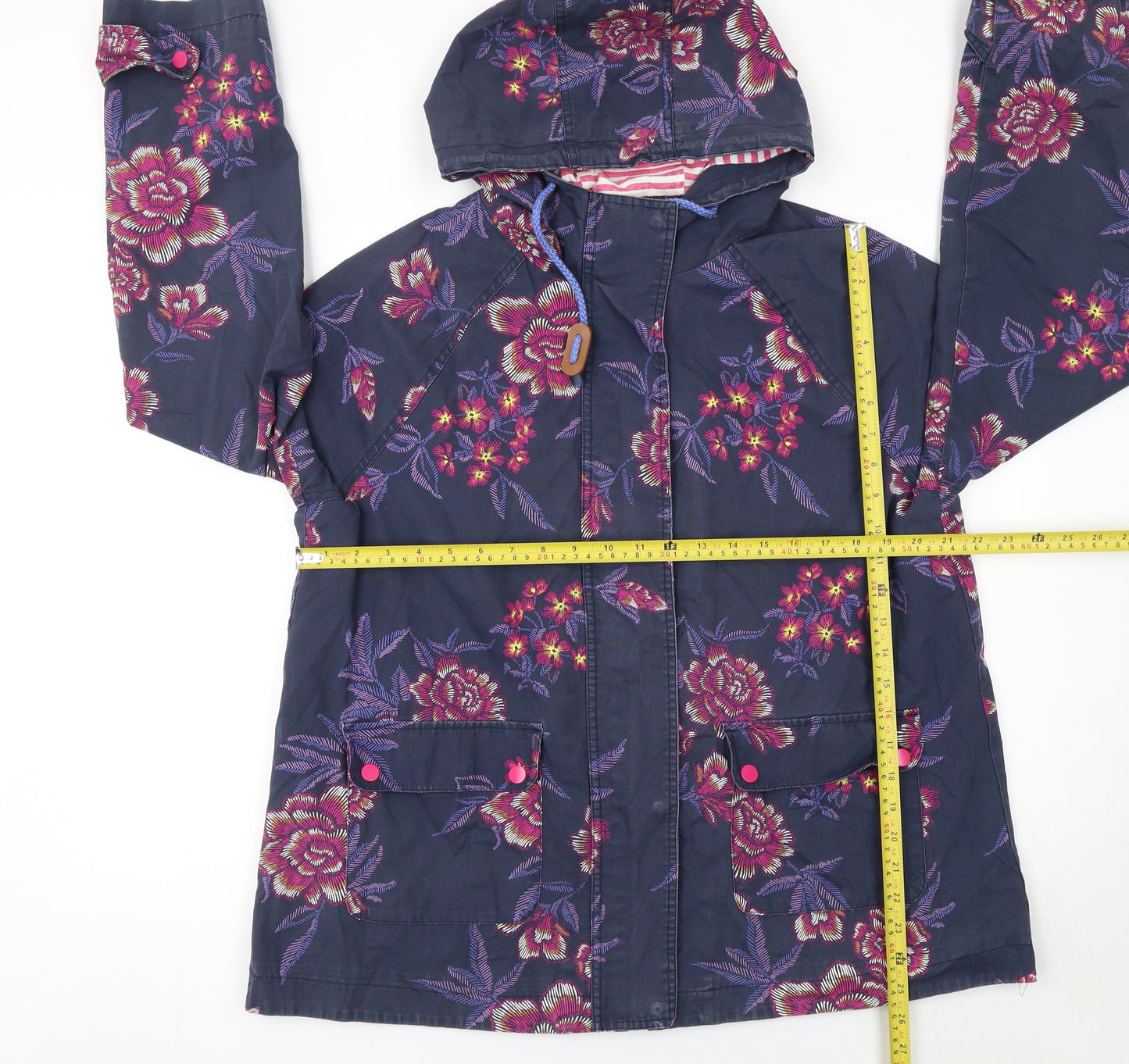Tu Women's Blue Floral Hooded Rain Jacket Size 14
