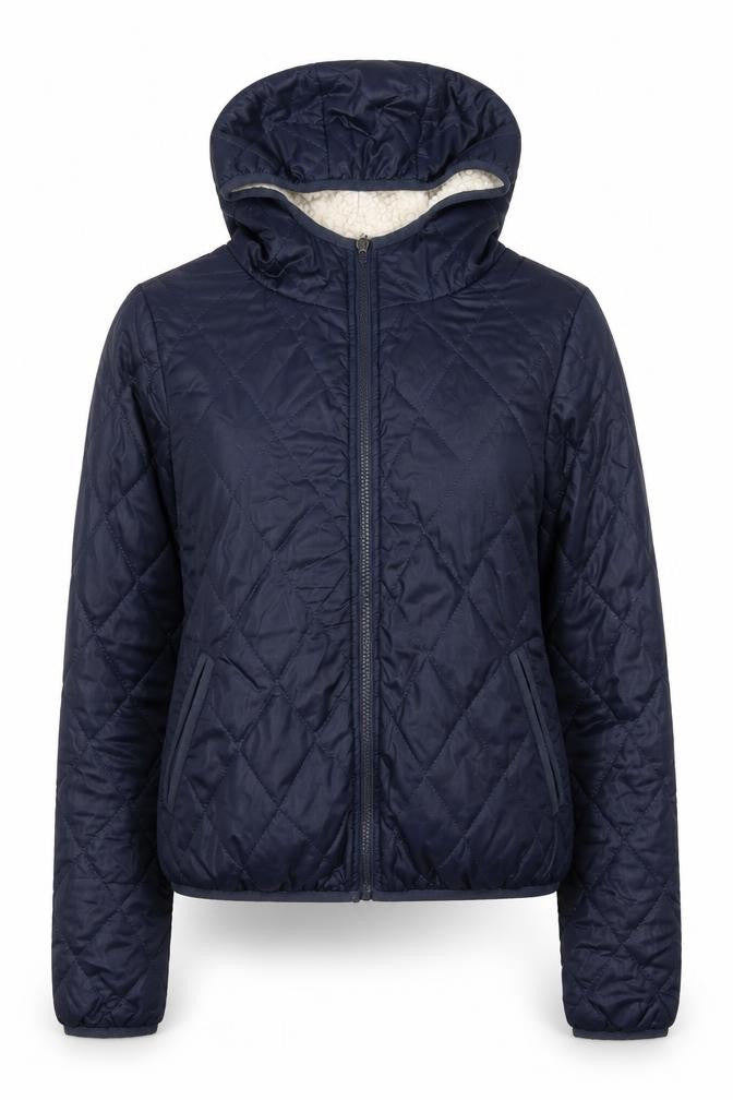 Front view of Vero Moda Jeans Women's Blue Quilted Hooded Jacket, size S