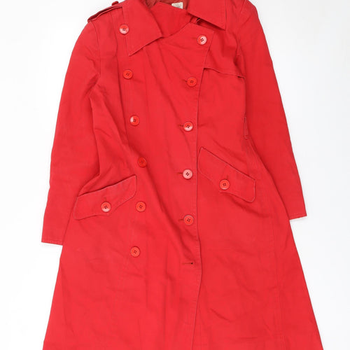 Hanae Mori Vivid Red Women's Long Cotton Trench Coat Size 6