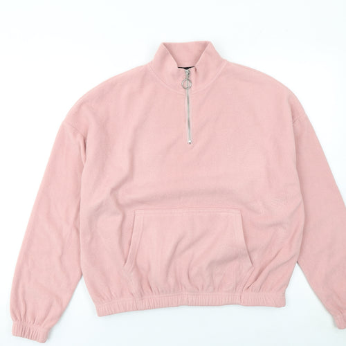 New Look Women Pink 1/4 Zip Fleece Pullover Sweatshirt UK 10
