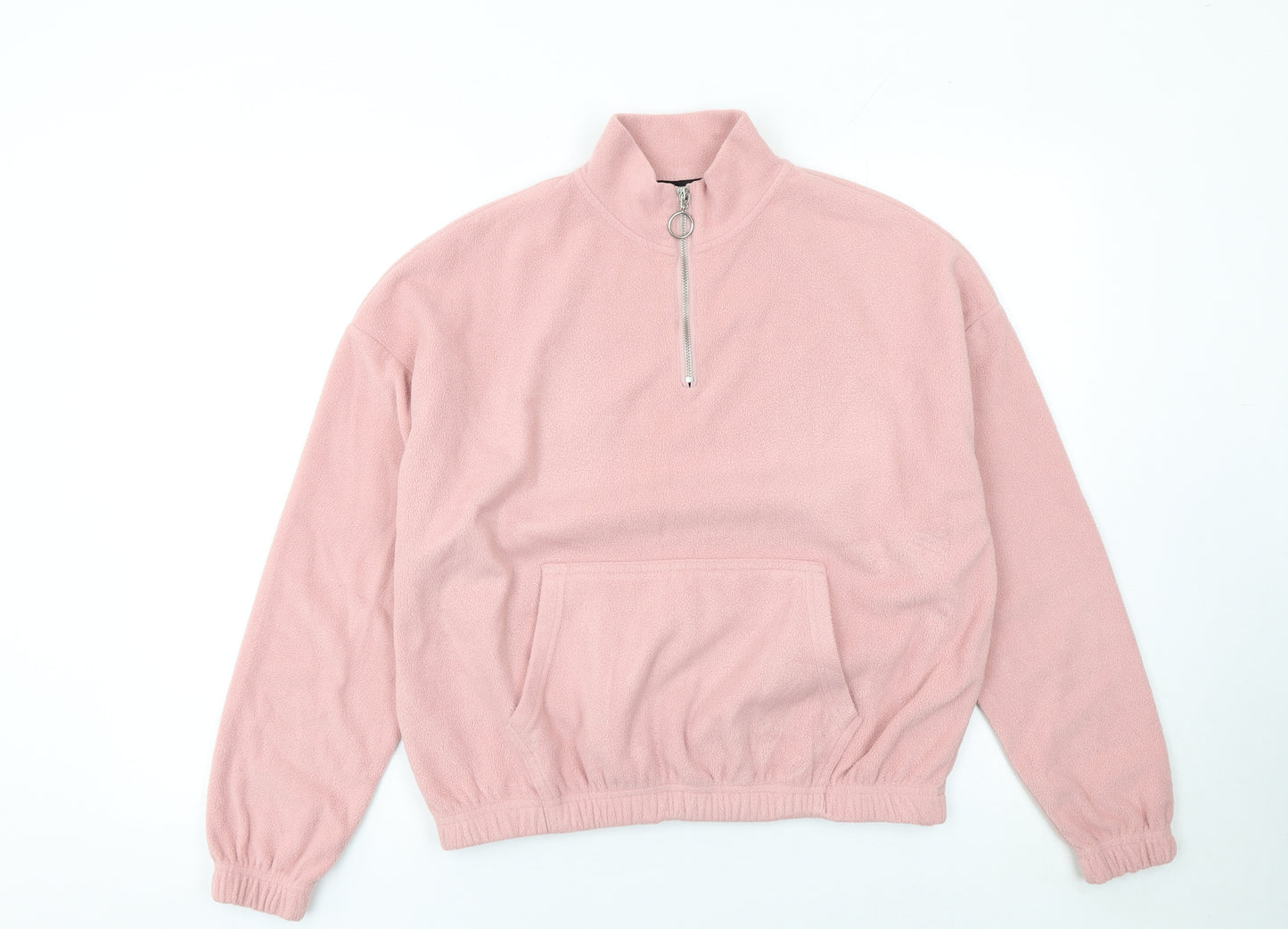 New Look Women Pink 1/4 Zip Fleece Pullover Sweatshirt UK 10