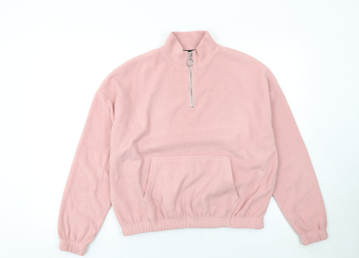 New Look Women Pink 1/4 Zip Fleece Pullover Sweatshirt UK 10