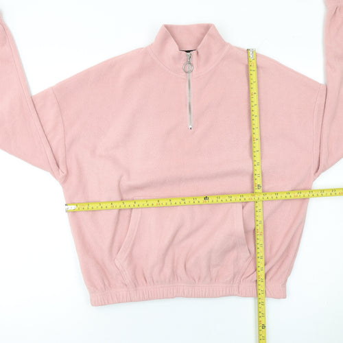 New Look Women Pink 1/4 Zip Fleece Pullover Sweatshirt UK 10